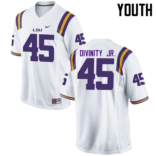 Youth LSU Tigers #45 Michael Divinity Jr. College Football Jerseys Game-White